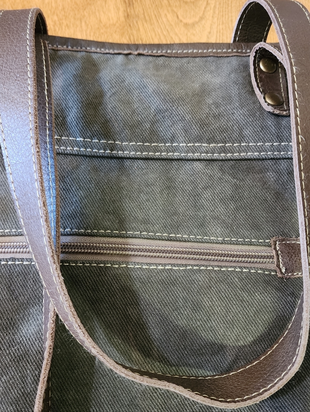 Myra Bag Women’s Canvas & Leather Green With White Floral Pattern Tote Bag XXL - Picture 3 of 15